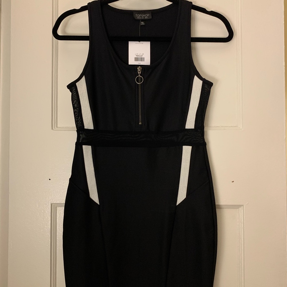 Topshop Body Con Dress with Mesh Inserts